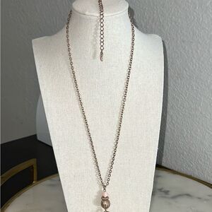 VCLM necklace set earrings hearts pink peach bronze color 15” New